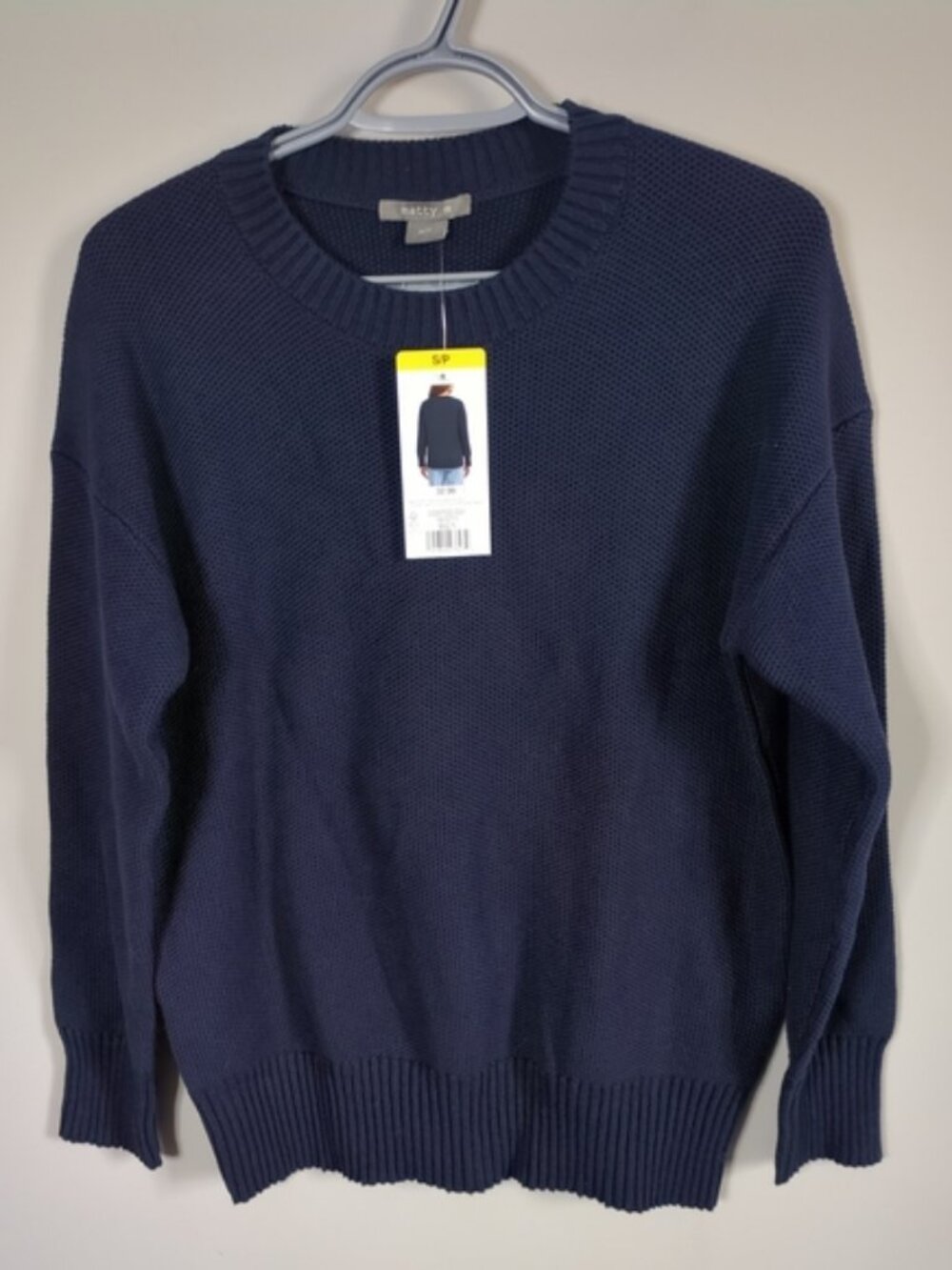 NWT Matty M 100% Cotton Waffle Knit Crew Neck Navy Sweater - Size Small Relaxed